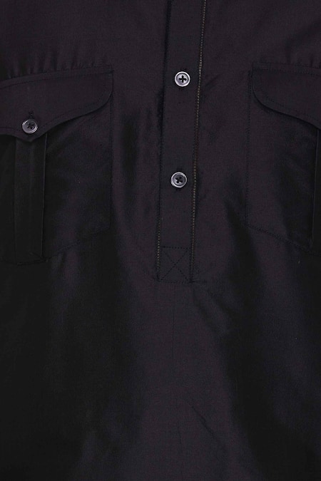 Aqube By Amber Black Silk Pathani Kurta at Aza Fashions Aqube By Amber_Black Silk Pathani Kurta_at_Aza_Fashions