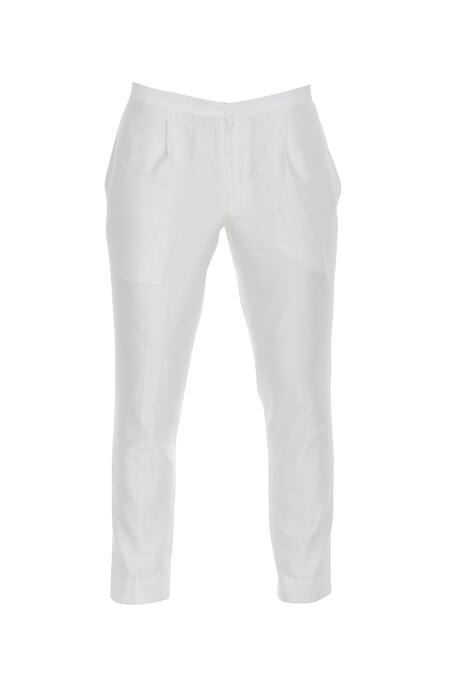 White Silk Trousers Design by Saksham and Neharicka Men at Pernia's Pop Up  Shop 2024