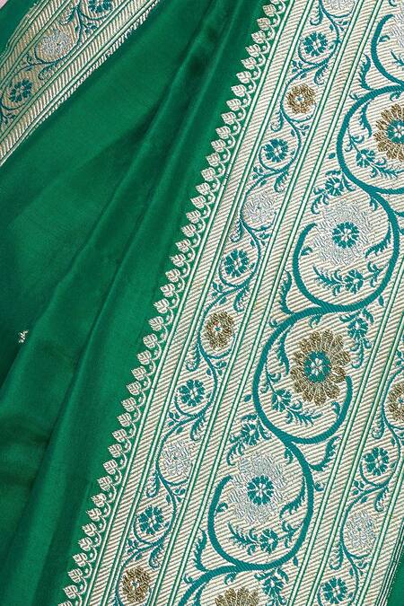Shop_Ohfab_Green Handwoven Saree With Unstitched Blouse_Online_at_Aza_Fashions
