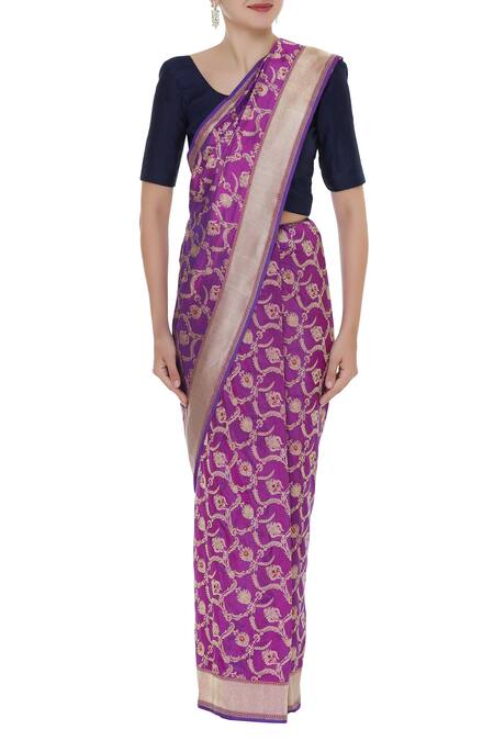 Buy_Ohfab_Purple Banarasi Handwoven Saree_Online_at_Aza_Fashions
