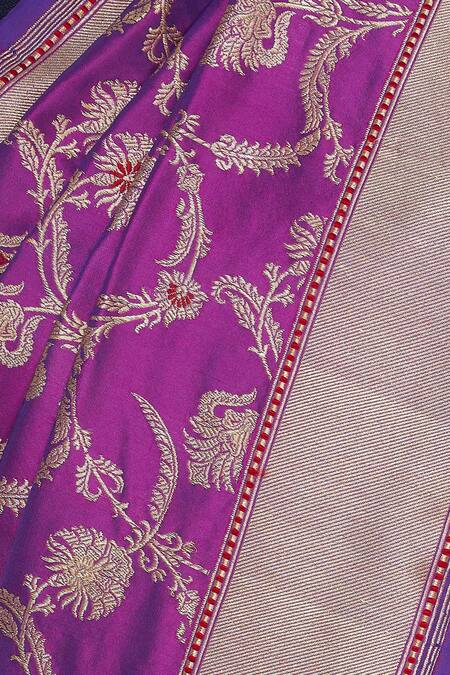Shop_Ohfab_Purple Banarasi Handwoven Saree_Online_at_Aza_Fashions