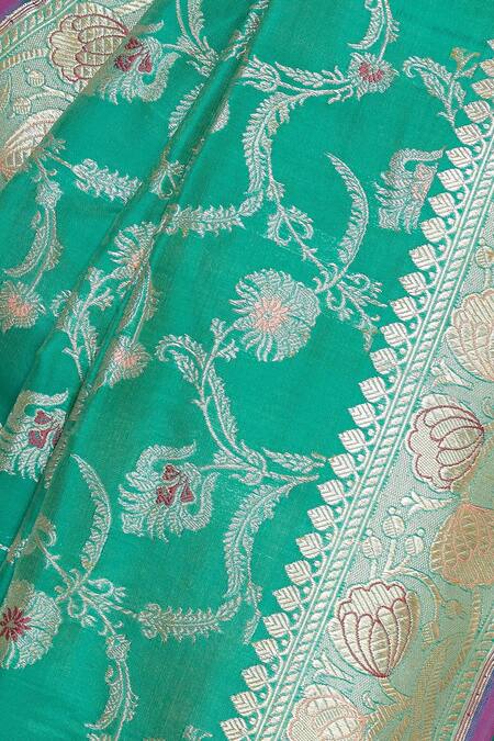 Shop_Ohfab_Green Handwoven Banarasi Saree_Online_at_Aza_Fashions