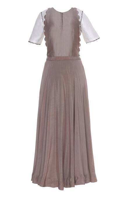 Shop_Eclat By Prerika Jalan_Brown Chanderi Silk Embroidered Beads Mandarin Tunic _Online_at_Aza_Fashions