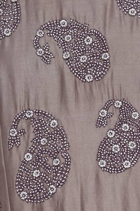 Eclat By Prerika Jalan_Brown Chanderi Silk Embroidered Beads Mandarin Tunic _at_Aza_Fashions