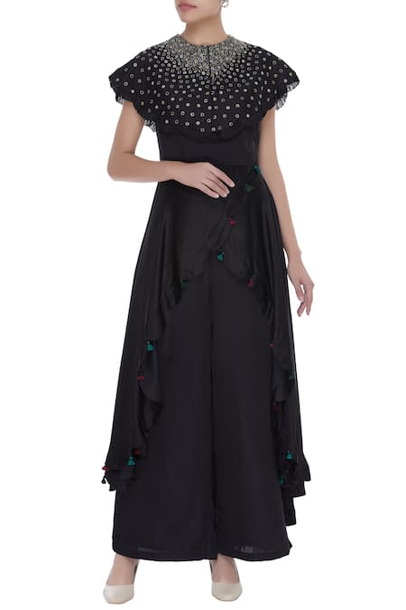 Eclat By Prerika Jalan Chanderi Silk Cape Jumpsuit 