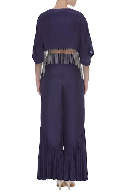 Eclat By Prerika Jalan Bead embroidered crop top with kaftan jacket & pants 