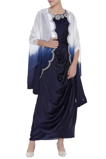 Eclat By Prerika Jalan Embroidered crop top with draped skirt and jacket 