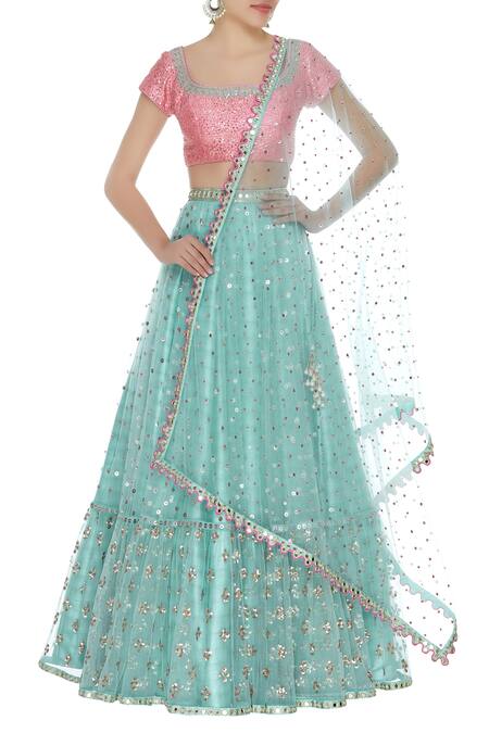 Vvani by Vani Vats Blue Hand Embroidered Lehenga Set