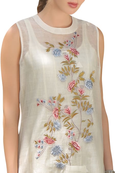 Prama By Pratima Pandey Handwoven floral embroidered tunic with inner 