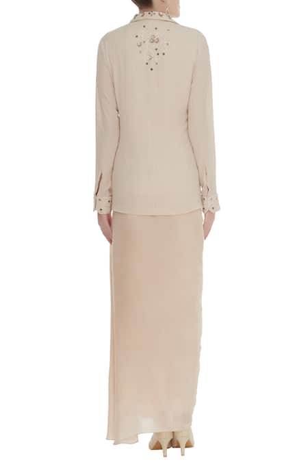 Priyanka Singh Pearl & sequin embroidered shirt with draped skirt 