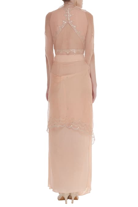 Priyanka Singh Sequin embroidered wrap top with draped skirt and jacket 