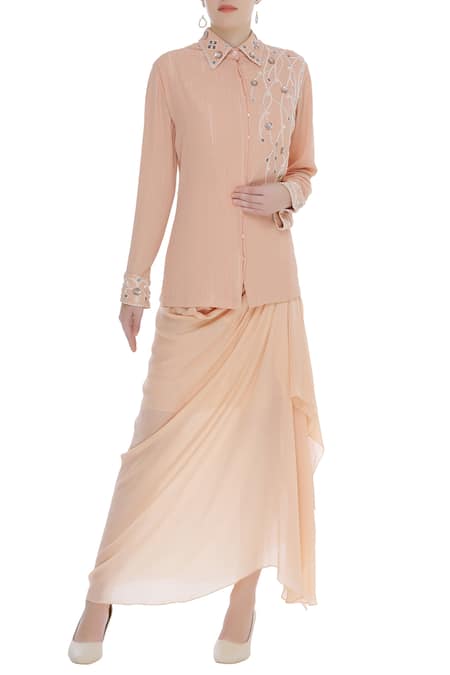 Priyanka Singh Embroidered full sleeves shirt and draped skirt 