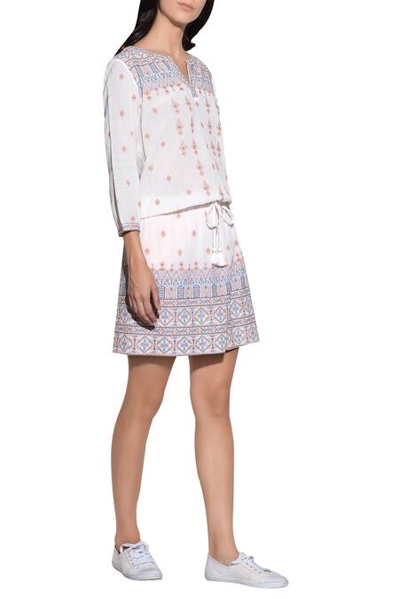 Umbar_Off White Embroidered Short Dress_Online_at_Aza_Fashions