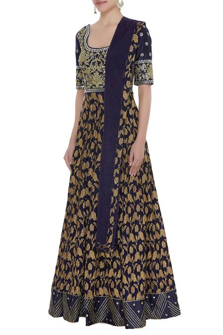 Neha Khullar Blue Organza, Chanderi Silk, Banarasi Embroidered Anarkali Kurta With Dupatta Online at Aza Fashions Neha Khullar_Blue Organza, Chanderi Silk, Banarasi Embroidered Anarkali Kurta With Dupatta _Online_at_Aza_Fashions