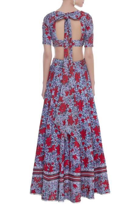 Shop Surendri Blue Chanderi Embroidered Zari Hexagon Lehenga Set at Aza Fashions Shop_Surendri_Blue Chanderi Embroidered Zari Hexagon Lehenga Set_at_Aza_Fashions