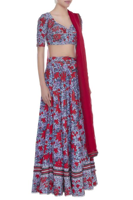 Surendri Blue Chanderi Embroidered Zari Hexagon Lehenga Set Online at Aza Fashions Surendri_Blue Chanderi Embroidered Zari Hexagon Lehenga Set_Online_at_Aza_Fashions