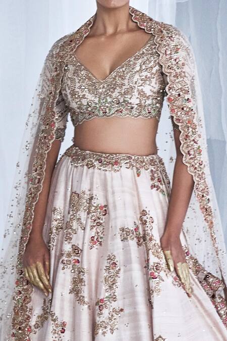 Shop Dolly J Beige Silk Sequins, Beads, Jasmine Raw Floral Embellished Bridal Lehenga Set Online at Aza Fashions Shop_Dolly J_Beige Silk Sequins, Beads, Jasmine Raw Floral Embellished Bridal Lehenga Set _Online_at_Aza_Fashions