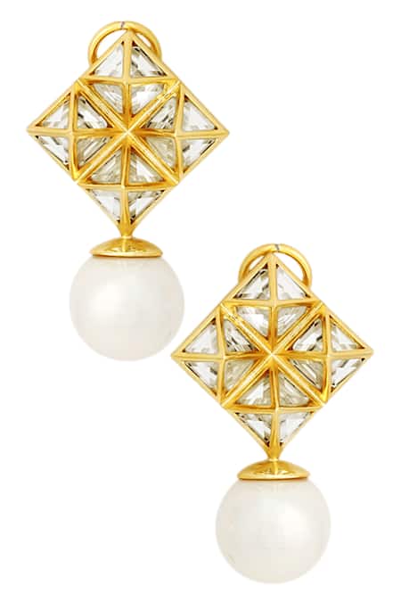 Isharya Pearl and mirror pyramid earrings 