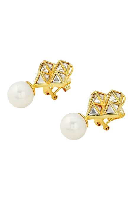 Isharya Pearl and mirror pyramid earrings 