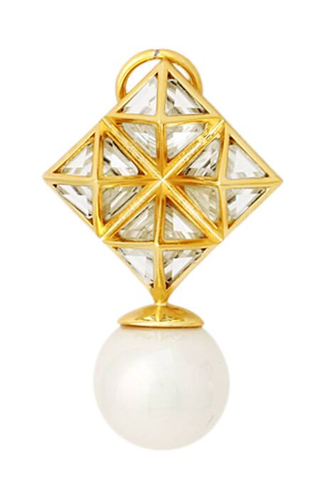 Isharya_Gold Plated Pearl And Mirror Pyramid Earrings _Online_at_Aza_Fashions