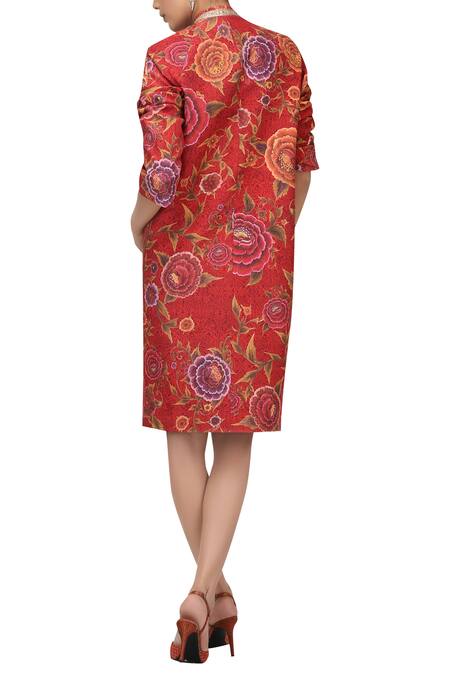Shop_Tarun Tahiliani_Red Silk Overlap Dress_at_Aza_Fashions