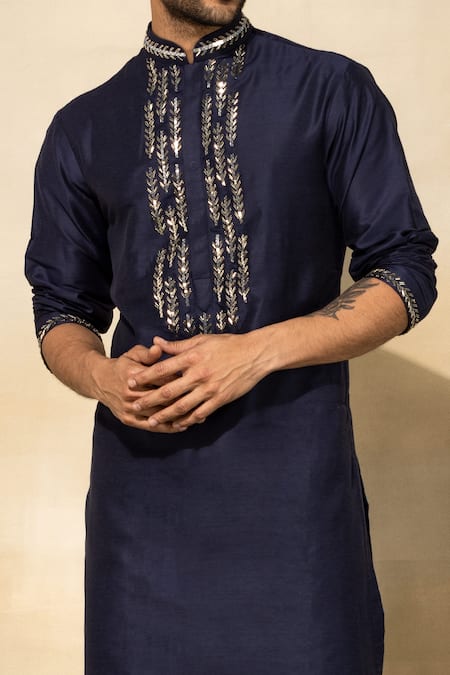 Diyarajvvir_Blue Cotton Cut Work Placket Embroidered Kurta Set _Online_at_Aza_Fashions