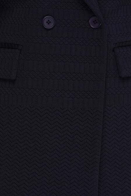 Khanijo_Blue Suiting Embroidered Thread Micro Quilted Double Breasted Blazer  _at_Aza_Fashions