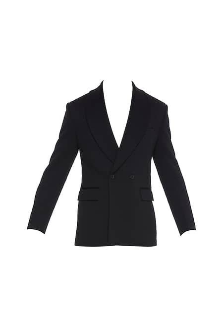 Buy_Khanijo_Black Suiting Embroidered Thread Double Breasted Quilted Blazer  _Online_at_Aza_Fashions