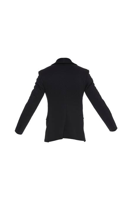 Shop_Khanijo_Black Suiting Embroidered Thread Double Breasted Quilted Blazer  _Online_at_Aza_Fashions