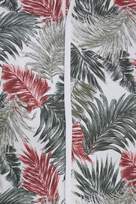Khanijo_White Linen Thread Tropical Print Nehru Jacket _at_Aza_Fashions