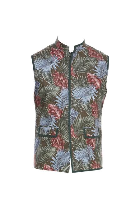 Buy_Khanijo_Multi Color Linen Printed Bundi _Online_at_Aza_Fashions