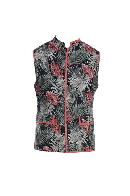 Buy_Khanijo_Multi Color Linen Printed Bundi _Online_at_Aza_Fashions