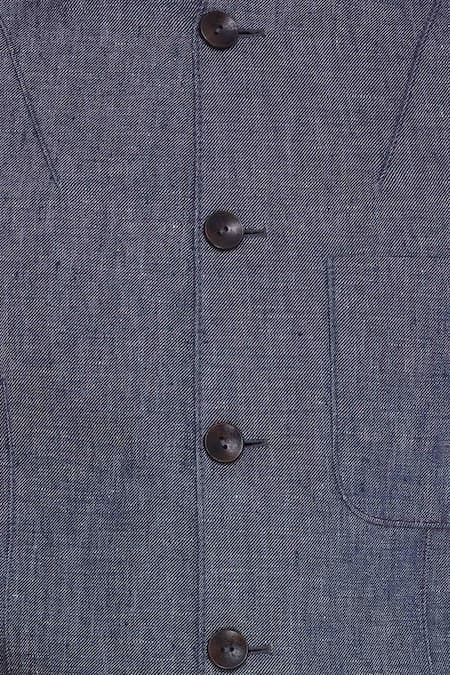 Khanijo_Blue Linen Embroidered Thread Bandhgala With Pockets  _at_Aza_Fashions