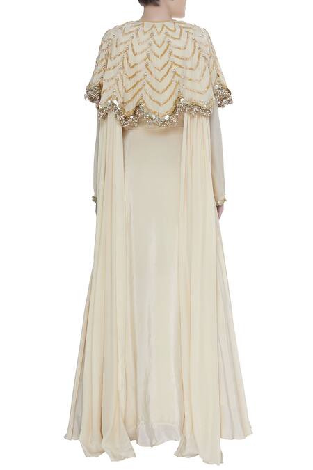 Shop Bhumika Sharma Off White Anarkali Gown With Embroidered Cape at Aza Fashions Shop_Bhumika Sharma_Off White Anarkali Gown With Embroidered Cape_at_Aza_Fashions