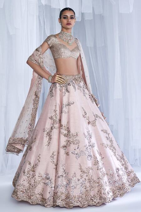 Buy Dolly J Peach Silk, Tulle Embroidery Posey Raw Kamdani Work Bridal Lehenga Set Online at Aza Fashions Buy_Dolly J_Peach Silk, Tulle Embroidery Posey Raw Kamdani Work Bridal Lehenga Set _Online_at_Aza_Fashions