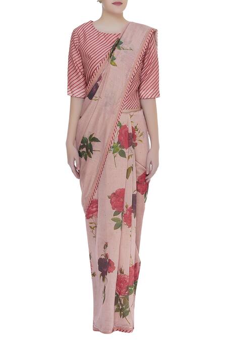 Buy_Payal Pratap_Peach Round Printed Saree With Blouse _Online_at_Aza_Fashions