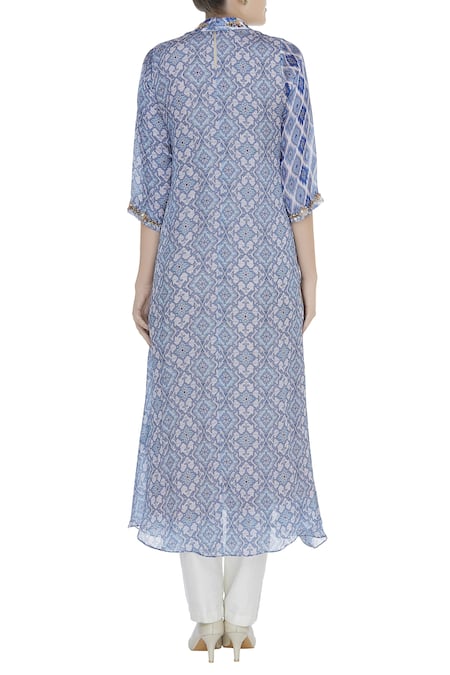 Zeel Doshi Asymmetric printed tunic with sequin embroidery 