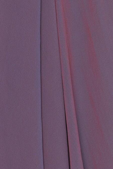 Zeel Doshi_Wine Georgette Embroidery Sequin Notched Gathered Drape Tunic With  _at_Aza_Fashions