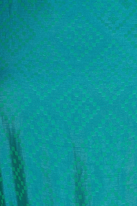 Zeel Doshi_Green Silk Printed Bandhani Round Embellished Asymmetric Tunic_at_Aza_Fashions