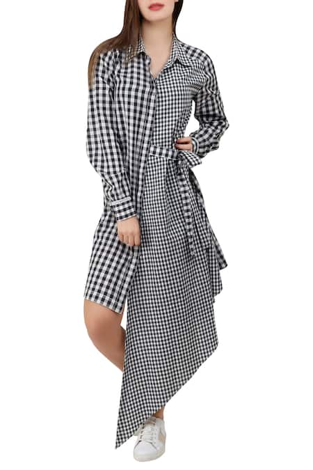 S & V Designs Black Checkered Shirt Dress