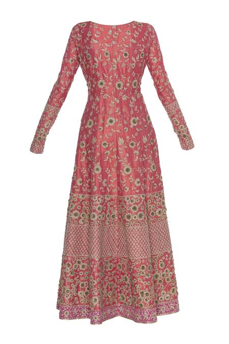 Shop_Vandana Sethi_Coral Embroidered  Anarkali Kurta Set_Online_at_Aza_Fashions