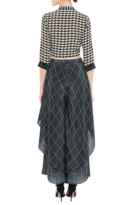 Soup By Sougat Paul Cropped Jacket & Layered Pant Set 