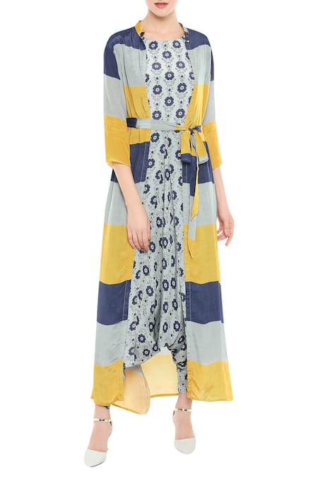Buy_Soup By Sougat Paul_Blue Crepe Round Draped Jumpsuit With Jacket _Online_at_Aza_Fashions