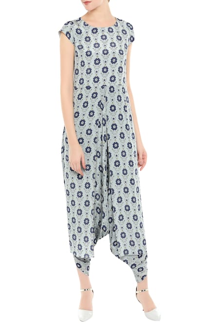 Shop_Soup By Sougat Paul_Blue Crepe Round Draped Jumpsuit With Jacket _Online_at_Aza_Fashions