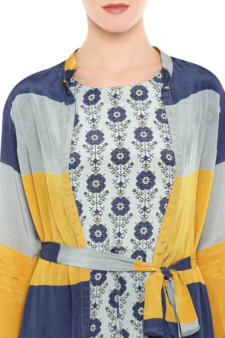 Soup By Sougat Paul_Blue Crepe Round Draped Jumpsuit With Jacket _at_Aza_Fashions