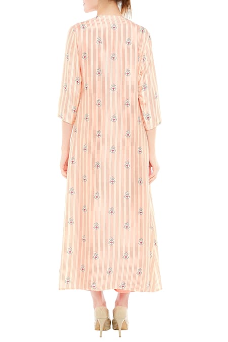 Soup By Sougat Paul Printed kurta with long striped jacket 