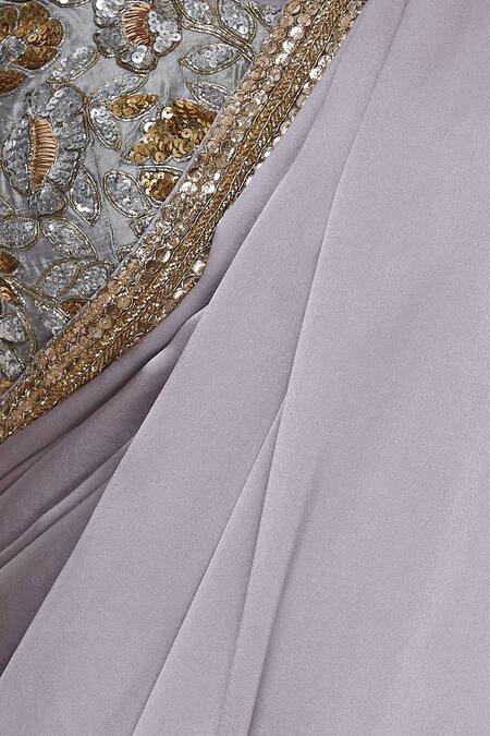Manish Malhotra_Silver Sequin Embroidered Border Saree With Blouse_at_Aza_Fashions