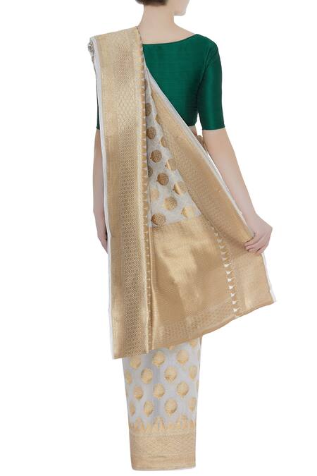 Shop_Mint N Oranges_Grey Swiss Cotton Woven Zari Lotus Work Saree _at_Aza_Fashions