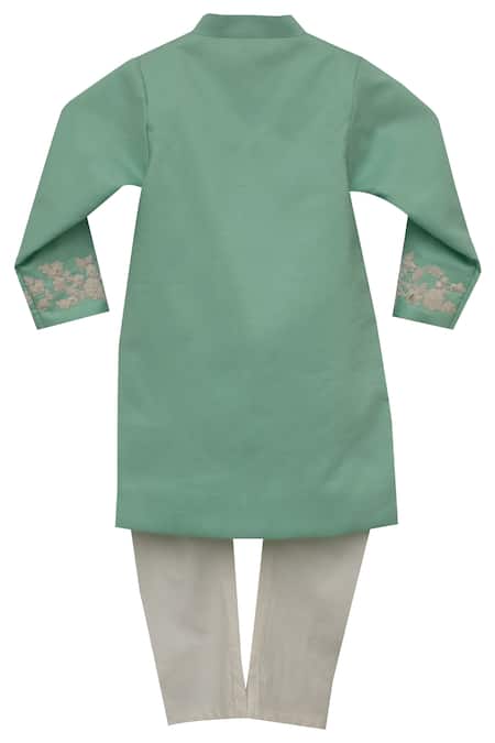 Shop Fayon Kids Blue Cotton, Silk Embroidery, Sequins Sherwani at Aza Fashions Shop_Fayon Kids_Blue Cotton, Silk Embroidery, Sequins Sherwani _at_Aza_Fashions
