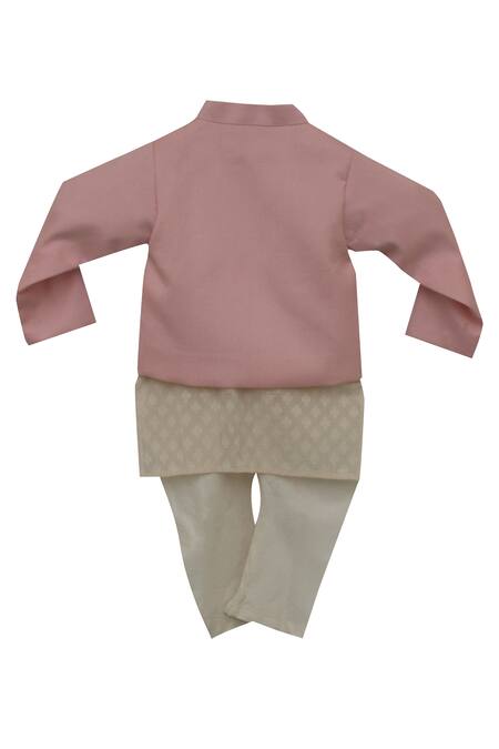 Shop Fayon Kids Pink Cotton, Silk Embroidery Jacket With Kurta And Churidar at Aza Fashions Shop_Fayon Kids_Pink Cotton, Silk Embroidery Jacket With Kurta And Churidar _at_Aza_Fashions